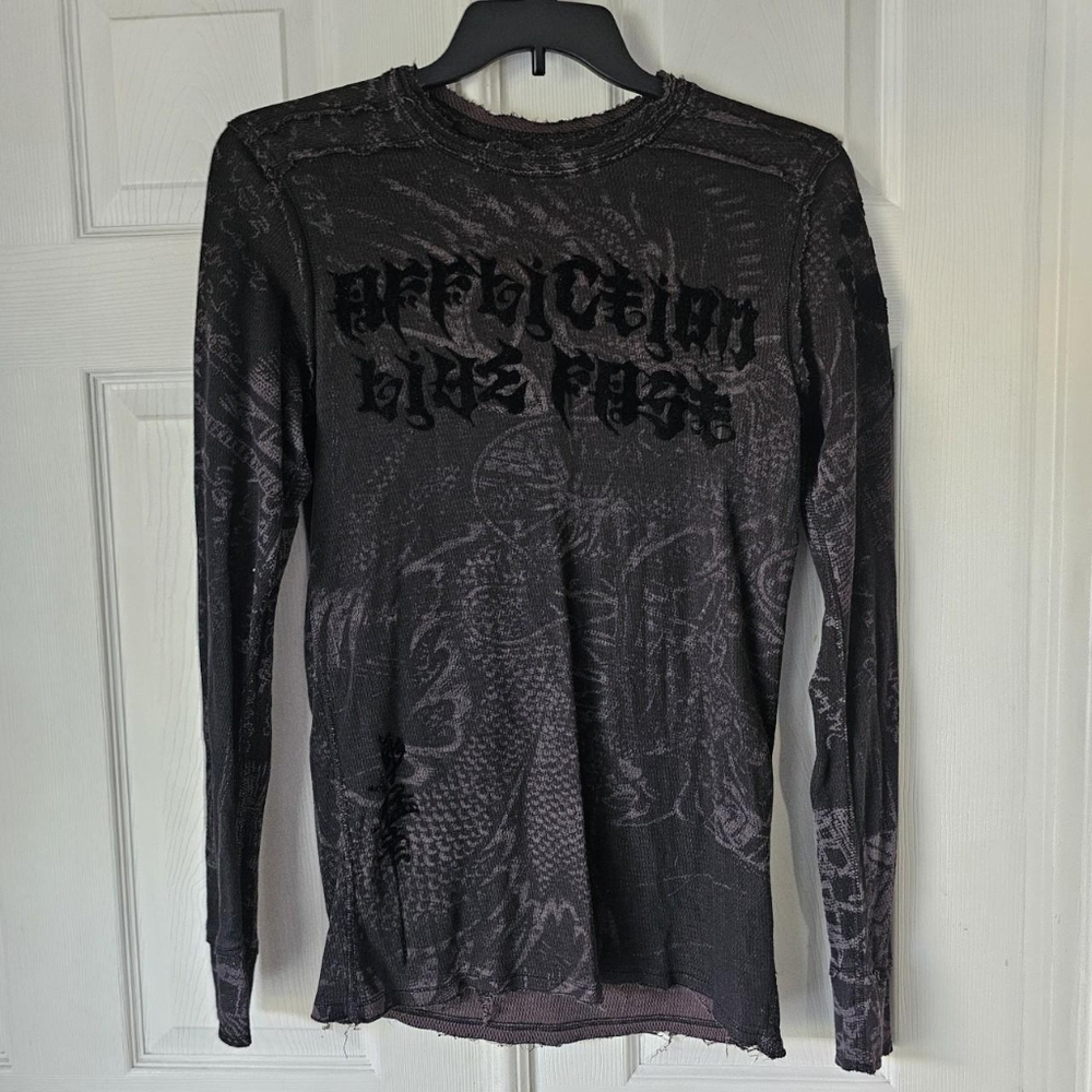 Vintage cyber y2k grunge emo affliction long sleeve grey black thermal